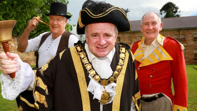 Former Parramatta Lord Mayor Andrew Wilson (centre) with Bob Dwyer, who has now taken over the top job. Picture: Angelo Velardo