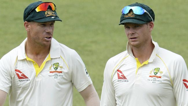 David Warner (left) and Steve Smith have been banned for 12 months over the ball tampering scandal.