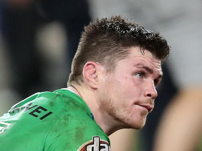 Canberra Raiders players John Bateman dejected after losing to the Sydney Roosters in the 2019 NRL Grand Final at ANZ Stadium. Picture. Phil Hillyard