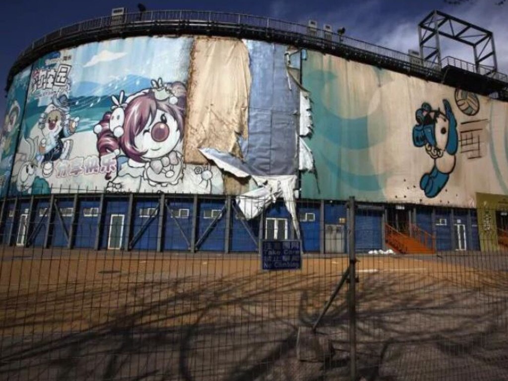 The 2008 Beijing Olympics venue for the beach volleyball competition lies deserted in central Beijing