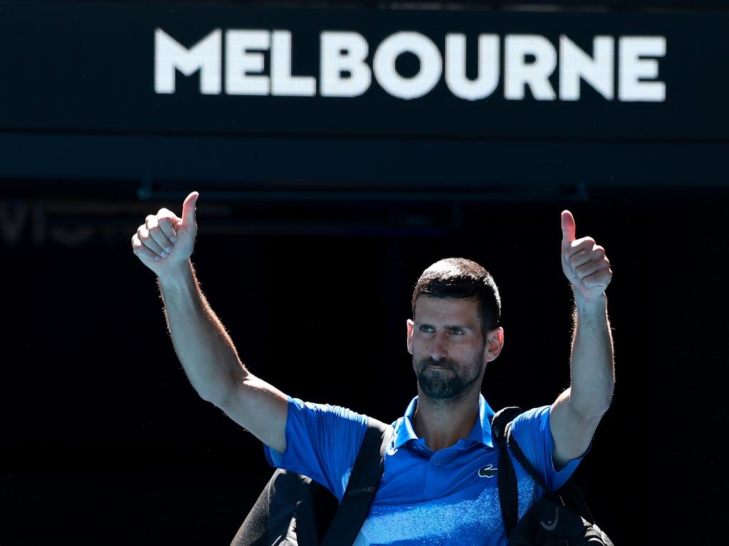 Novak Djokovic says farewell to the Australian crowd. Picture: Getty