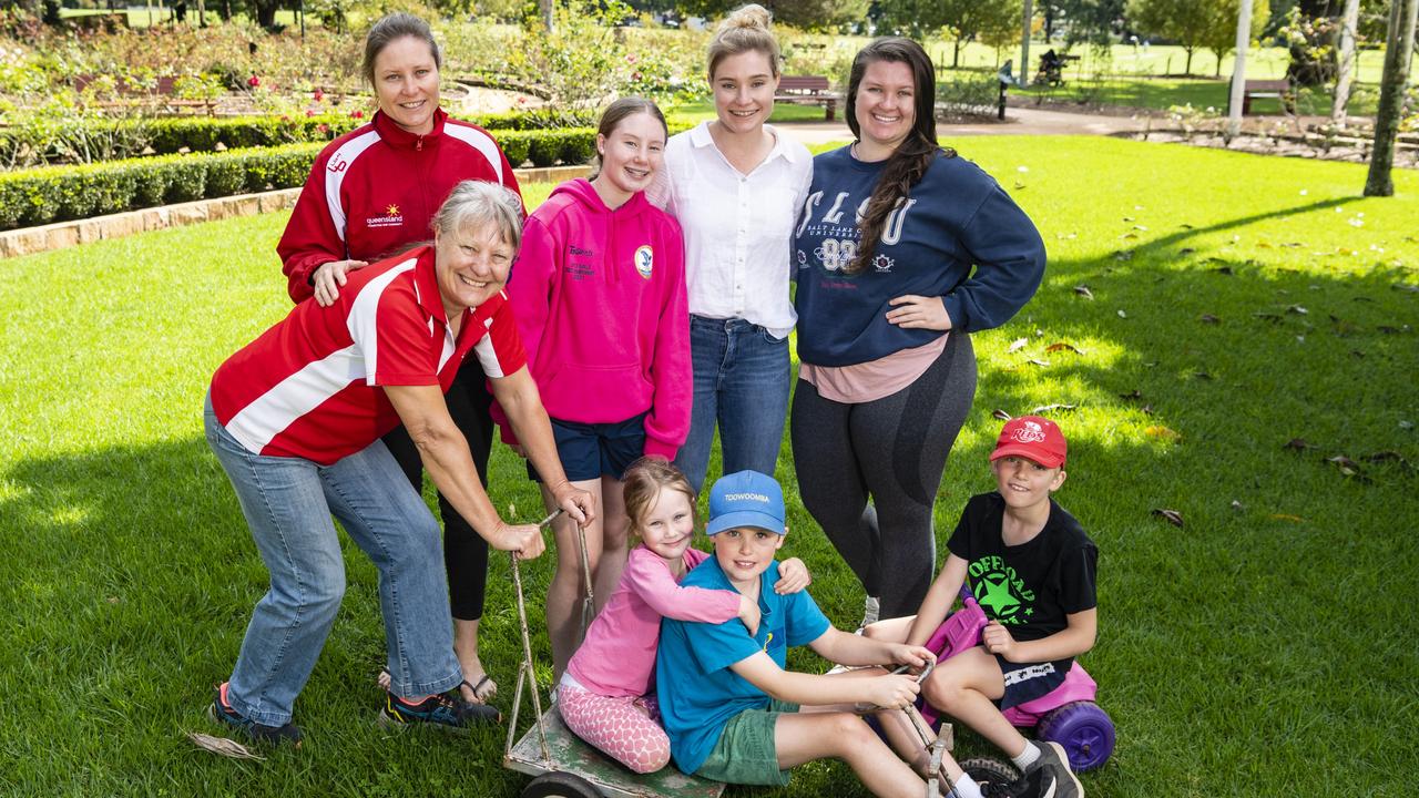 Celebrating Mother's Day are (from left) Christine Jolley, Rebecca Denny, Georgia Denny, Vanessa Denny, Claire Jolley, Michael Denny, Ellie Jolley and Matthew Denny in the Queensland State Rose Garden, Newtown Park, Sunday, May 8, 2022. Picture: Kevin Farmer