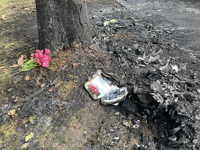 Flowers were left at the site of the crash early Friday morning. Picture: Supplied