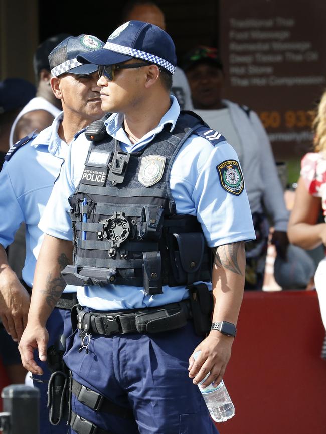 Police at the scene shortly after the murder. Picture: David Swift.