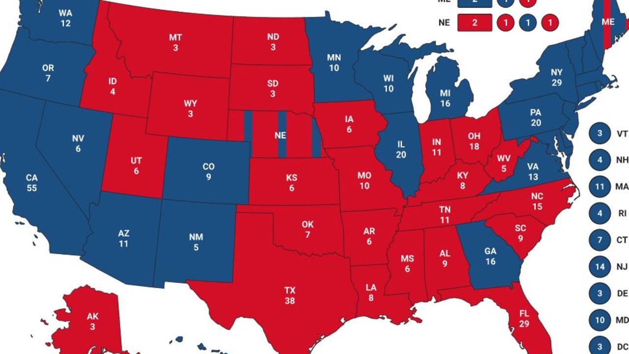 States in blue voted for Mr Biden; those in red voted for Mr Trump. Picture: 270toWin