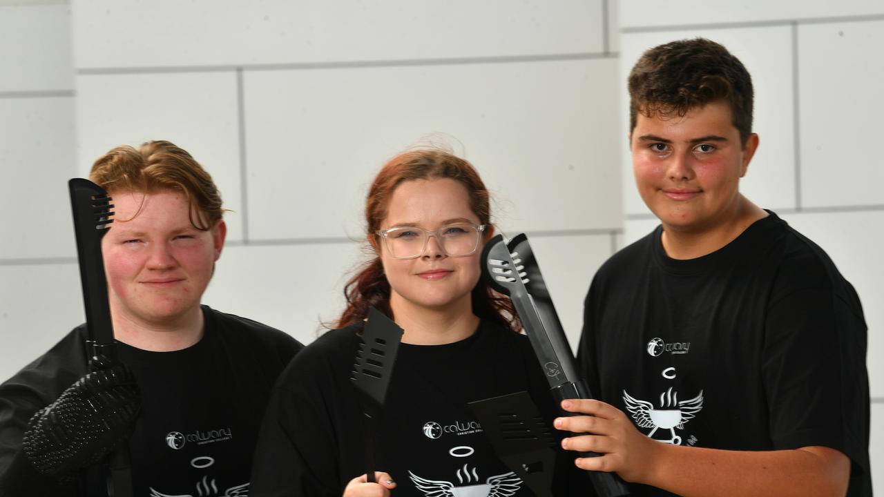 Calvary Christian College students Jeremy March, 17, Isabella Hay, 17, and Jameson Sturzaker, 14, are part of the Holy Smokes. Picture: Evan Morgan