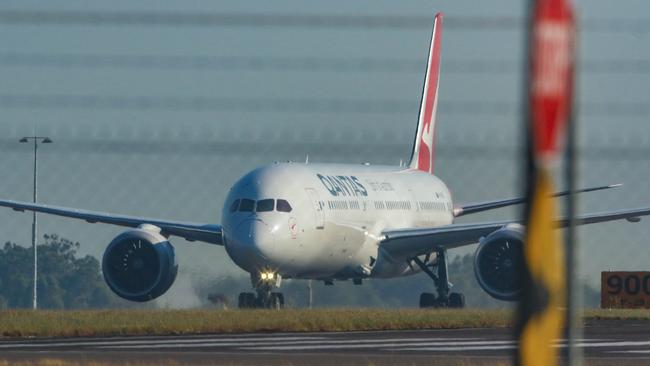 QF112 arrives at RAAF BASE Darwin this morning. Picture Glenn Campbell