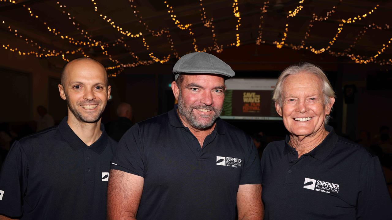 David Brown, Brendan Frawley and Chris Butler at the Save the Waves Film Festival at Tom Atkin Hall for Gold Coast at Large. Picture, Portia Large.