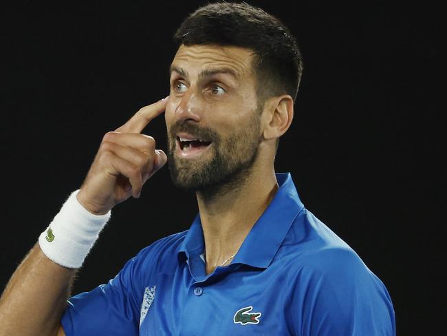 NCA. MELBOURNE, AUSTRALIA. 19th January 2025. Day 8 Australian Open Tennis at Melbourne Park. Novak Djokovic vs. Jiri Lehecka on Rod Laver Arena. Novak Djokovic during his 4th round match against Jiri Lehecka. Picture: Michael Klein