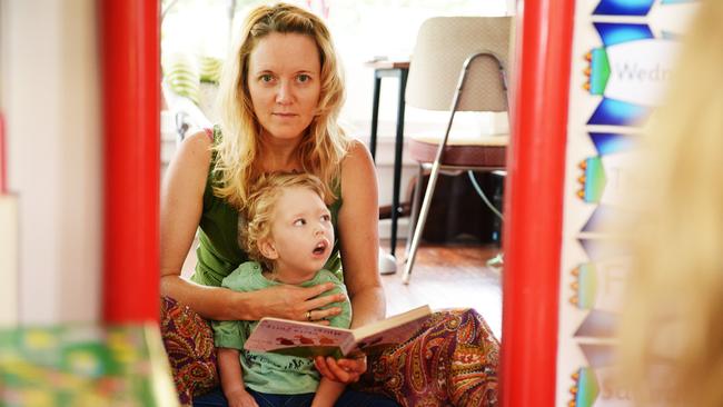 Ina Mills and her son Roki at their Newport home. Picture: Braden Fastier.