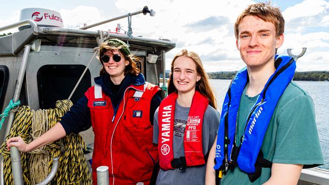 Fulcrum Robotics Environmental Officer Emma Savage. Year 11 Student Helen Lawrence and Year 12 Student Ben Scott. (Supplied: Linda Higginson)