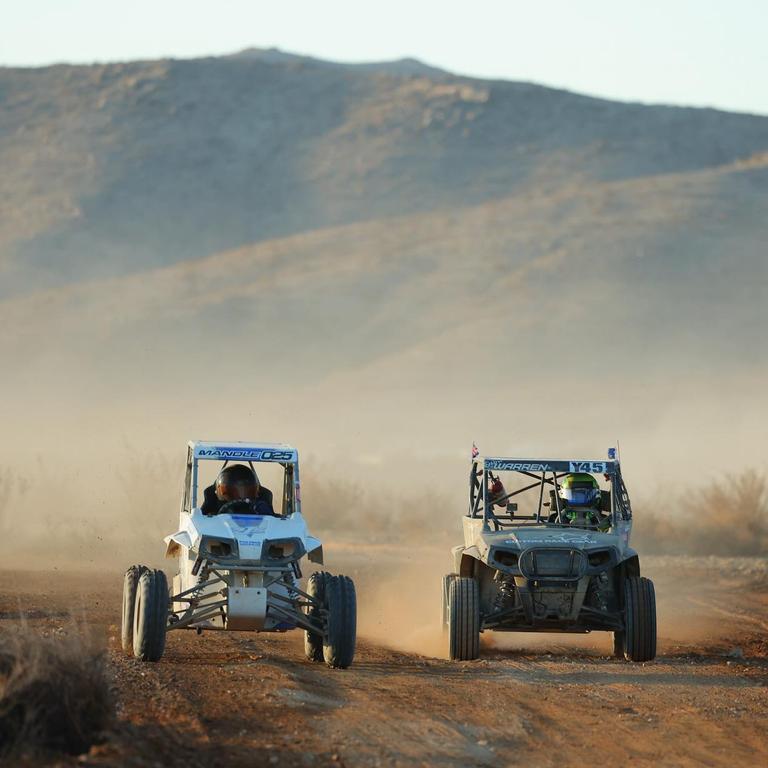 Dexter drives the kart on the right during the UTV World Championship in Barstow, California. Picture: Facebook