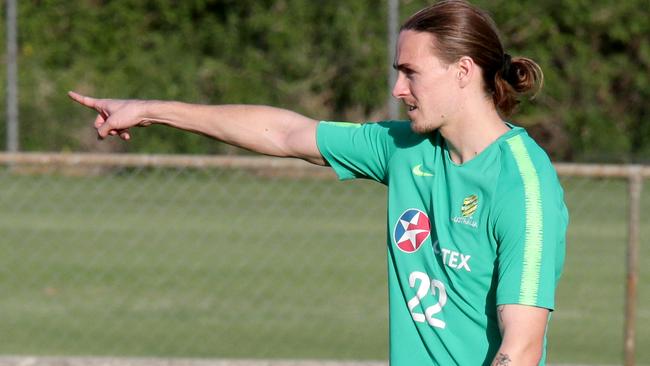 No.22 Jackson Irvine, at Socceroos training at Richlands, Brisbane, on Tuesday November 13, 2018 (AAP/Image Steve Pohlner)