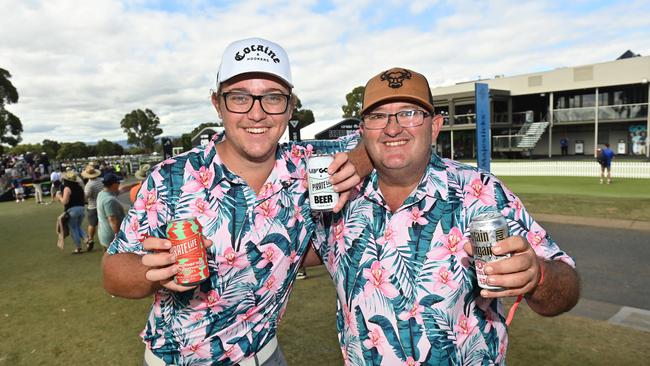 Jordan and Ken Speare from the Sunshine Coast enjoying the LIV Golf at Grange. Picture: Keryn Stevens