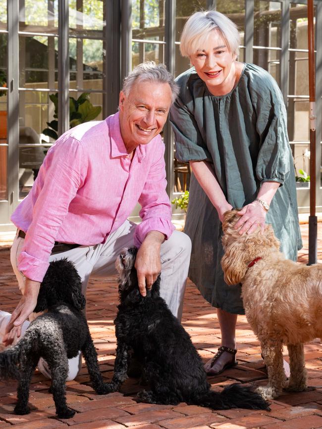 Patrick and Anne Moran and their pet pooches at their North Adelaide home. Picture: Morgan Sette