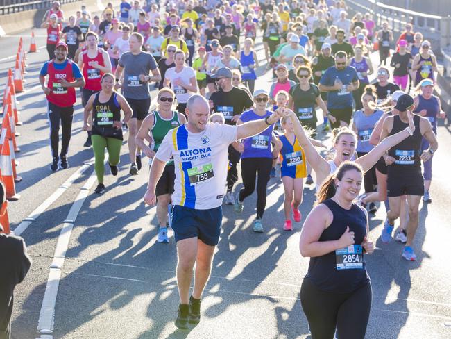 Run the Bridge Fun Run 2020 across Tasman Bridge. Picture: RICHARD JUPE