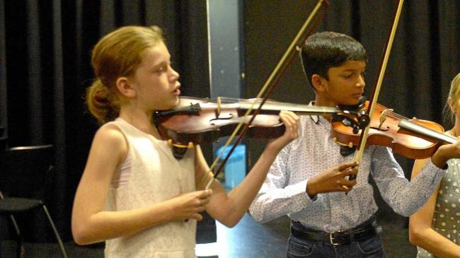 Sophie Land and Eric Dennis in Section 535 - Instrumental String Duet/Trio 12 years and under (Colleen Sharp Perpetual trophy). Picture: Jann Houley