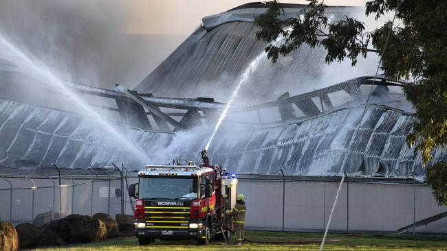 A fire has broken out at a Recycling factory in Campbellfield early this morning, fire crews from the MFB are working on getting it under control. Picture: Sarah Matray