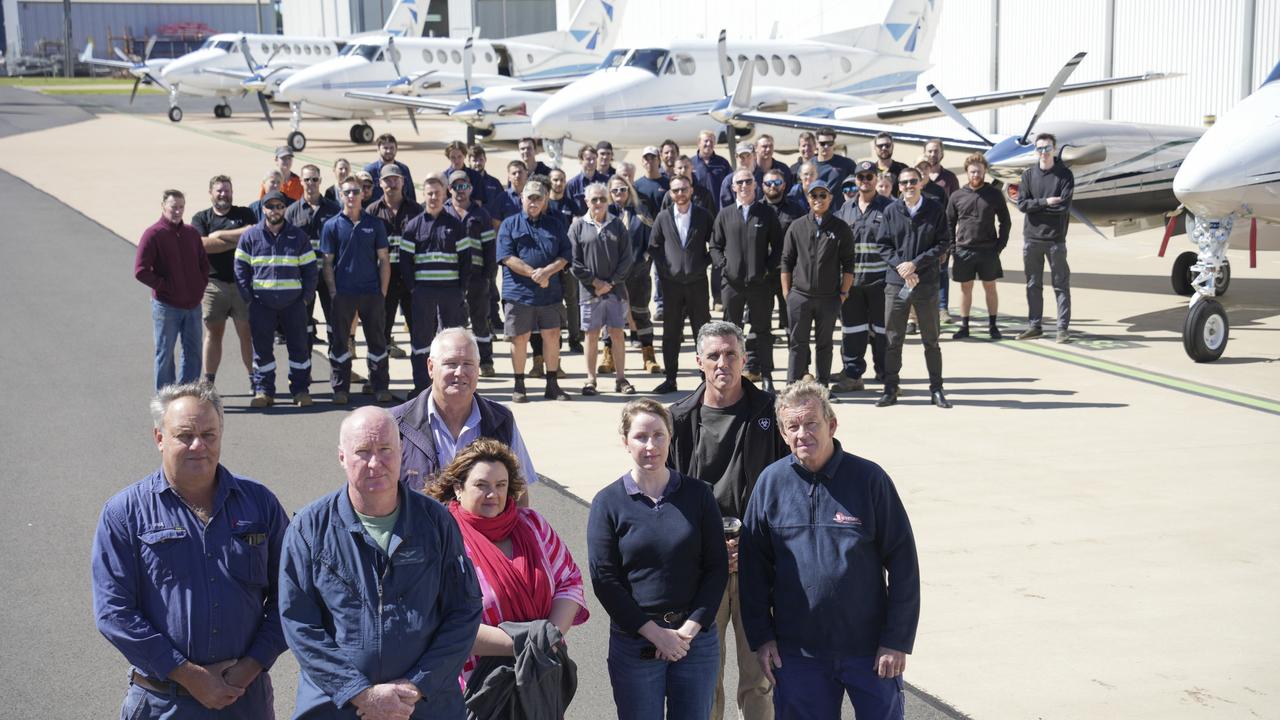 Representing the commercial tenants and hundreds of workers employed at the Toowoomba Aerodrome are (from left) Paul Coughran, Matt Handley, Glenn Atkinson, Annamaria Zuccoli, Kathryn Organ-Moore, Rodney Woods and Paul Gordon-Brander. The group is concerned about the Toowoomba Regional Council's commitment to the asset. Picture: Tom Gillespie