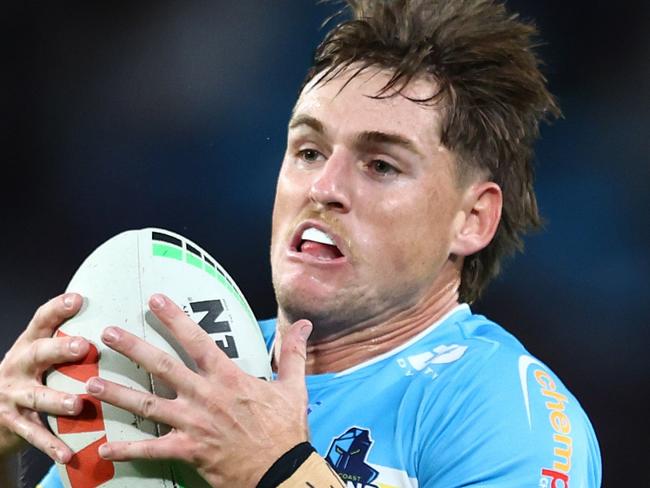 GOLD COAST, AUSTRALIA - MAY 04: AJ Brimson of the Titans in action during the round nine NRL match between Gold Coast Titans and Melbourne Storm at Cbus Super Stadium, on May 04, 2024, in Gold Coast, Australia. (Photo by Chris Hyde/Getty Images)