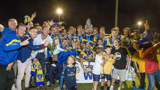 Broadbeach celebrate last season’s grand final win over the Knights. Picture: Jerad Williams