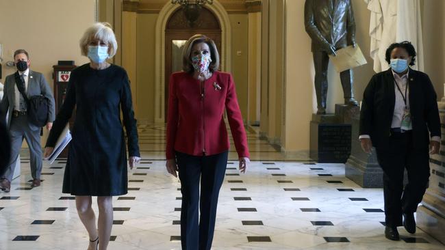 Nancy Pelosi in the Capitol after the riots. Picture: AFP.