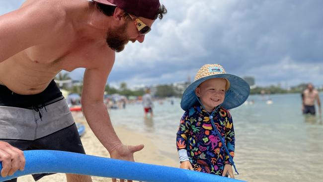 Josh Puckeridge, left, playing with his son, Elfie. Photo: Asa Andersen.