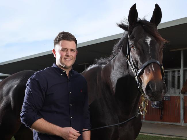 Trainer Matt Hoysted with local hope Scallopini, Ascot. Picture: Liam Kidston