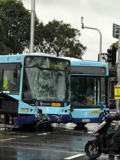 A bus crash is causing significant delays on Anzac Parade and High St, Kensington. Picture: 9 News Sydney.