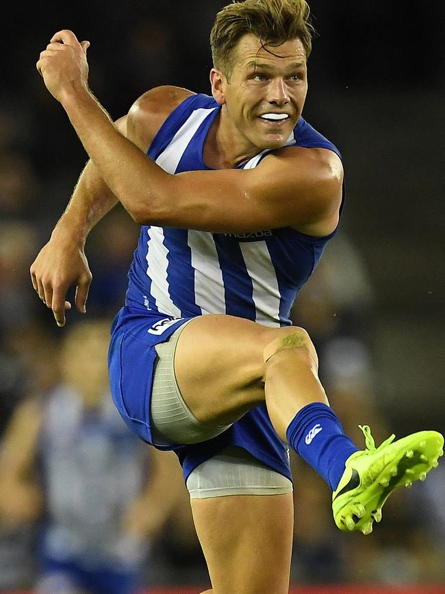 Shaun Higgins in action against the Cats. Picture: AAP