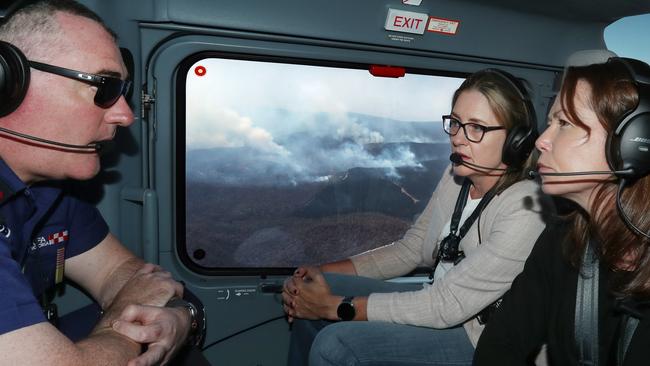 Victorian Premier Jacinta Allan takes a helicopter tour over the bushfire north of Beaufort. Picture: David Crosling