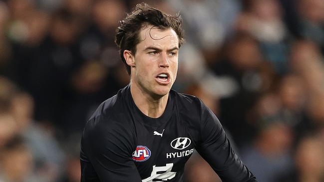 AFL Round 5.   17/04/2021. Carlton vs Port Adelaide at the MCG, Melbourne.   Lachie Plowman of the Blues    . Pic: Michael Klein