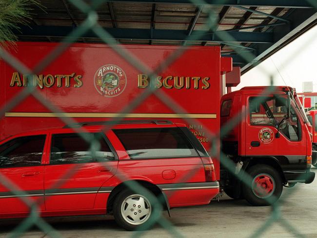 Pic Bruce/Long - Arnott's factory at Virginia - 25 feb 1997  Trucks ready to start deliveries again. industry factory transport