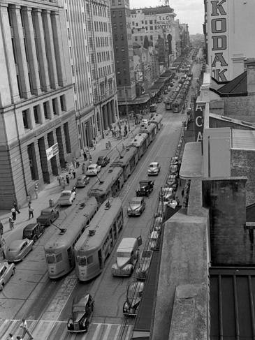 Brisbane trams in Queen Street. Picture: The Courier-Mail