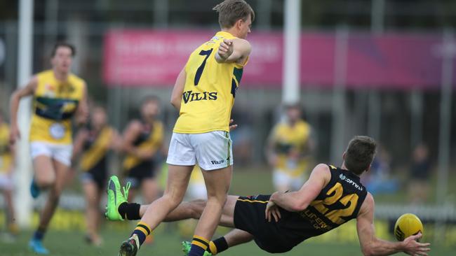 TheTigers took a big fall against the Eagles. Picture: Dean Martin/AAP