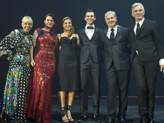 (From left) Catherine Martin, Carmen Pavlovic, Phobe (lead) Thomas (lead) Gerry Ryan &amp; Baz Lurhmann at opening night of Strictly Ballroom.