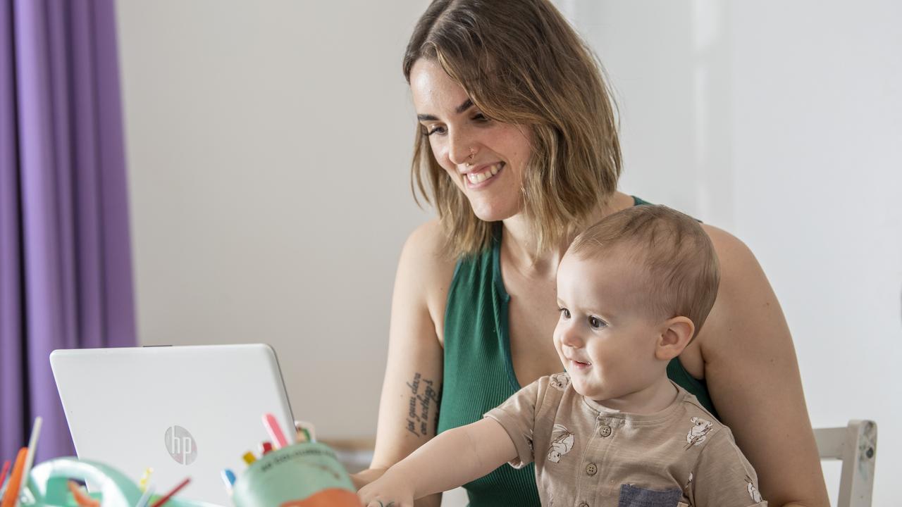 Lennon Starr started a YouTube channel to raise awareness about mental health, pictured with her 12 month old son Sunny Sharp. Monday, October 11, 2021. Picture: Nev Madsen.