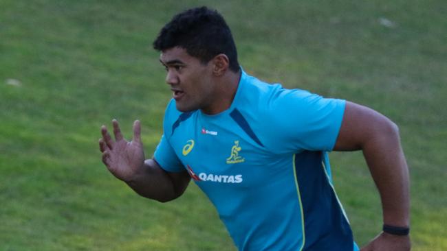 Rookie prop Jordan Uelese at Wallabies training.