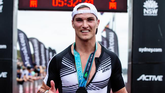 Ed Jenkins at the end of his first ironman 70.3 at Penrith.