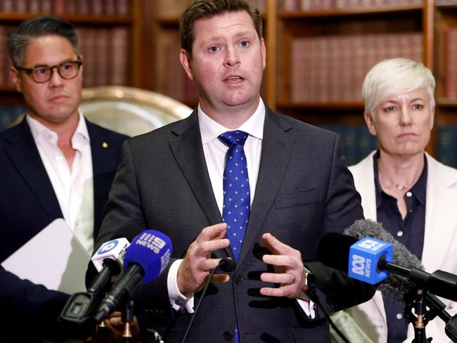 SYDNEY, AUSTRALIA - NewsWire Photos DECEMBER 6, 2024: Scott Farlow Member of the New South Wales Legislative Council pictured speaking to media at a press conference at NSW Parliament House.Picture: NewsWire / Damian Shaw