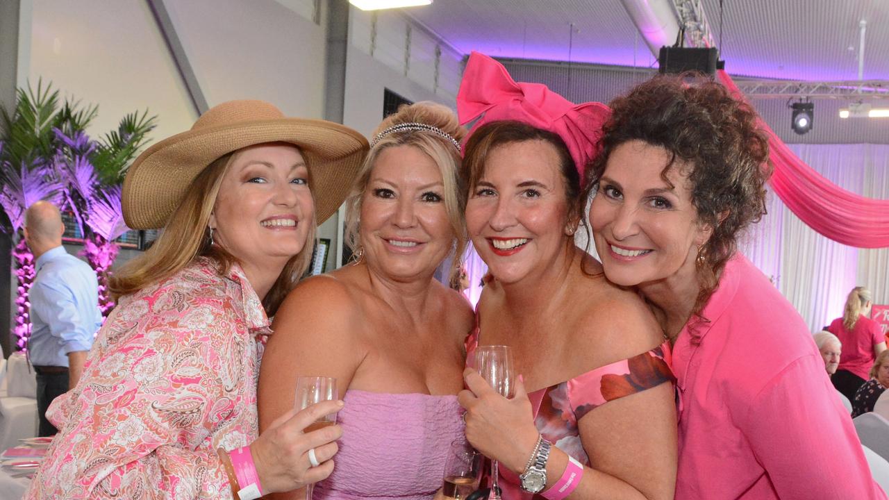 Celeste Wright, Kim Crawford, Louise Ward and Nicola Connolly at Pink Ribbon Race Day in the Events Centre, GCTC Bundall. Pic: Regina King