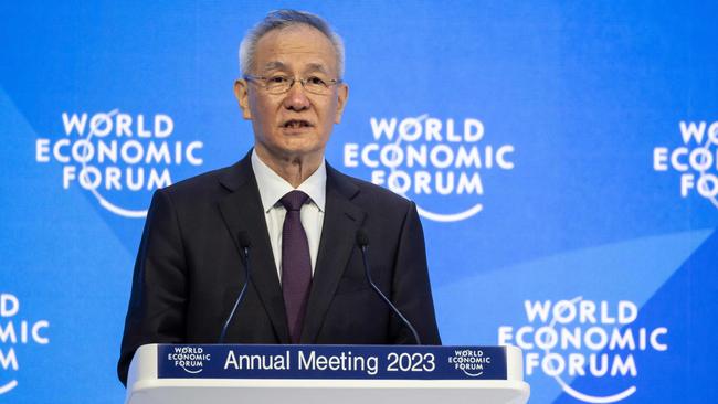 Chinese Vice-Premier Liu He speaks at the World Economic Forum annual meeting in Davos in Switzerland. Picture: AFP