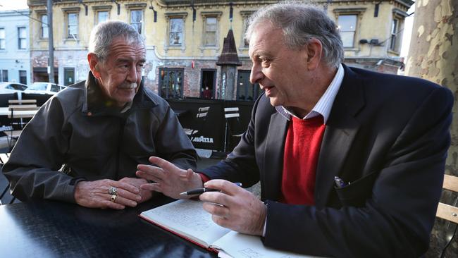 Former AWU official Ralph Blewitt (left) talks to Harry Nowicki in Fitzroy, Melbourne. Picture: Stuart McEvoy