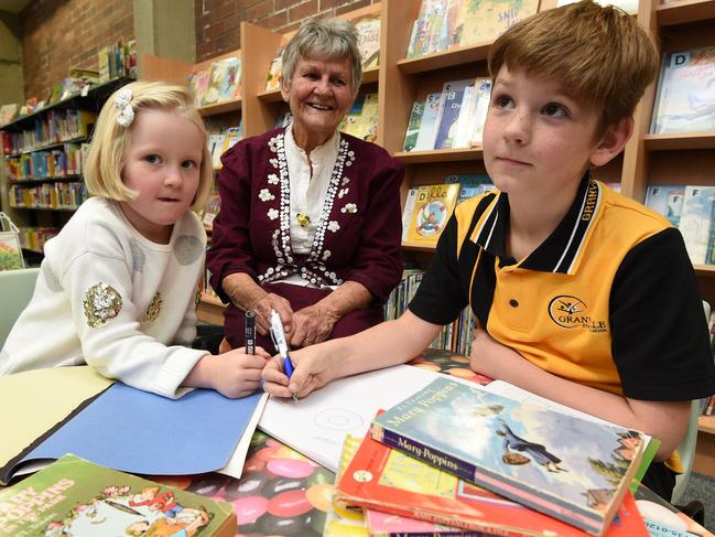 Mary Poppins Literary Awards – Harriet, 4, and Alfie, 7, Ratchford with their great grandmother Anne Miller at the Maryborough Library.