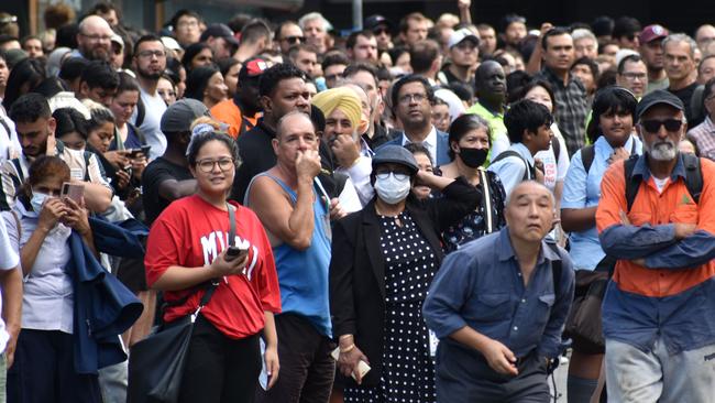 Stranded commuters at Central Station on March 8, following the network-wide communications failure. Picture: Noah Yim