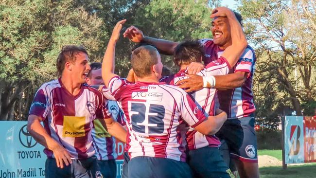 Noosa Dolphins A-grade players celebrate a try. Picture: Facebook.