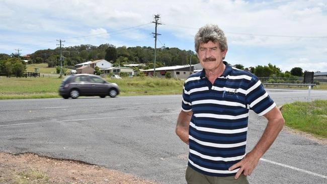 Greg Harding pictured when he was calling for upgrades to the road outside his club on the Fraser Coast.