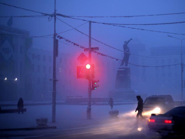 The central square of Yakutsk on a -48c day Village of Oymyakon. Picture: Amos Chapple/REX/Shutterstock/Australscope