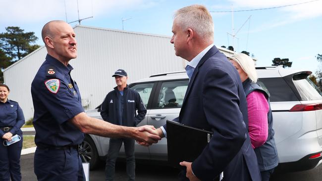 Premier Jeremy Rockliff with Joe Acker of Ambulance Tasmania. First day on the job for new Premier Jeremy Rockliff with an event at Dodges Ferry Ambulance Station. Picture: Nikki Davis-Jones