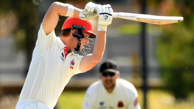 DJ Brasher bats during the Victorian Premier Cricket Kookaburra MenÃs Premier Firsts match between Footscray and St Kilda at Merv Hughes Oval in Footscray, Victoria on Saturday, March 4, 2023.